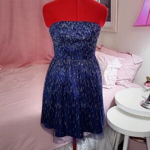 Hailey Logan Blue and Silver Prom Dress